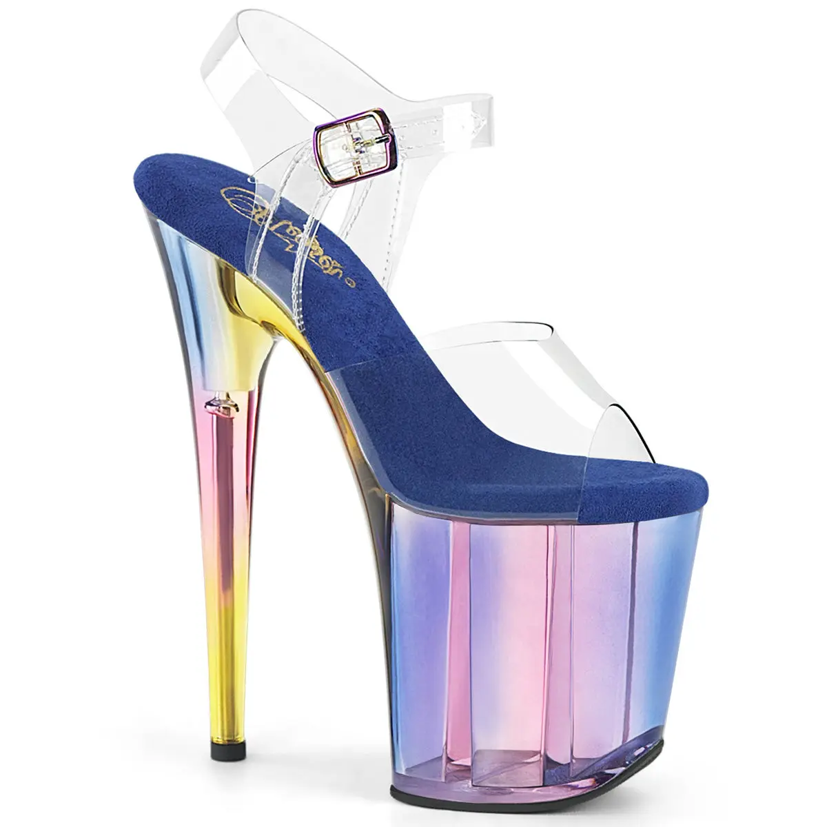 Pleaser Women's Flamingo-808HT Ankle Strap Stiletto Sandals with an 8" Heel, Stylish Evening High Heels Featuring a 4" Clear-Blue Holographic Platform