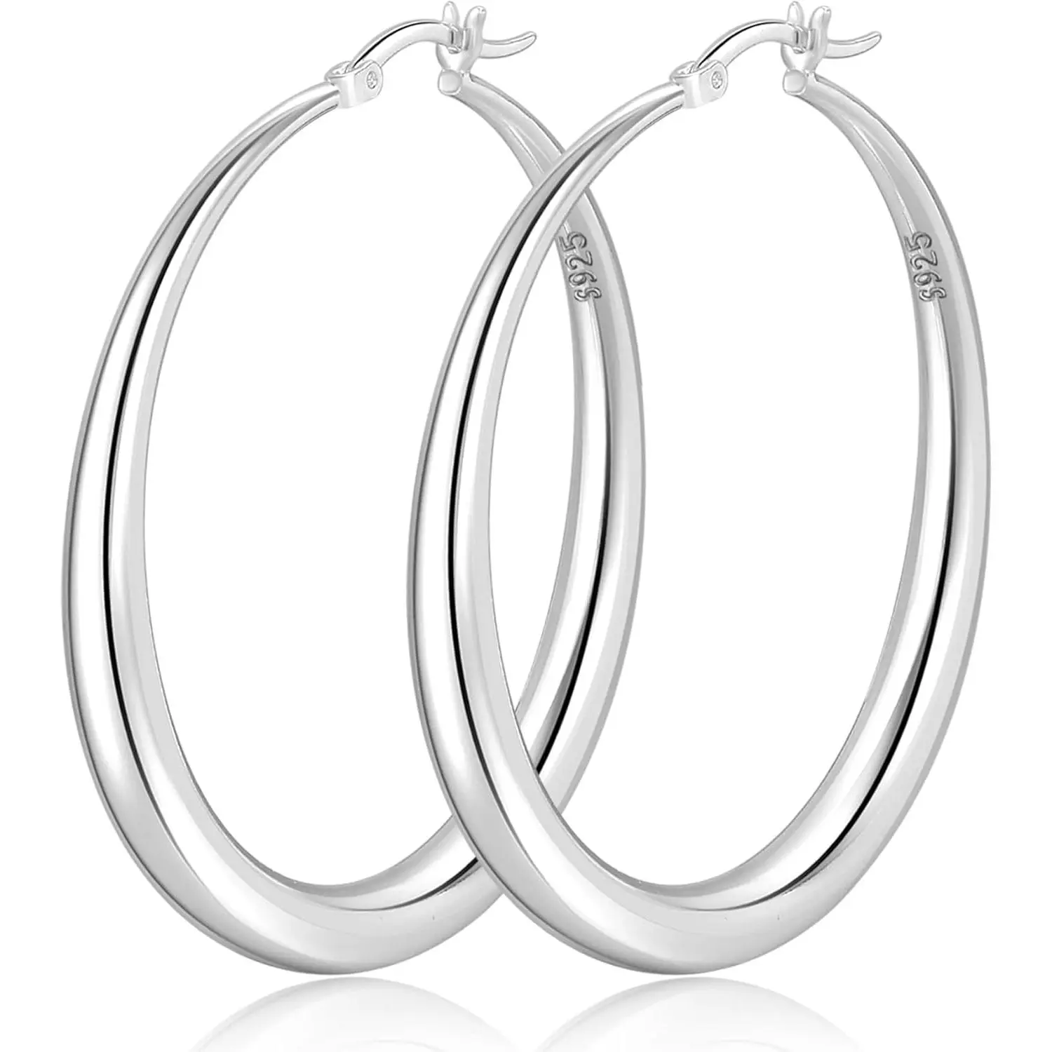 925 Sterling Silver Hoop Earrings for Women, Lightweight Chunky Classic Style, Hypoallergenic High Quality Statement Jewelry, 35-70mm Sizes, High Quality Earrings, Lightweight Chunky Hoops