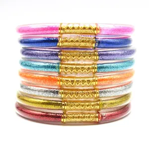 Sparkly Glitter Jelly Bangles for Women - Colorful Stackable Silicone Bracelets - Waterproof Noiseless Soft Jewelry - Dopamine Y2K Aesthetic Accessories - Gift for Her(Set of 9)
