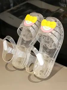 New Girls' Fashion Sandals, Casual Rainbow Bow Shiny Soft Sole, Spring Summer Beach Shoes, Crystal Princess Shoes, Sparkly Sandals