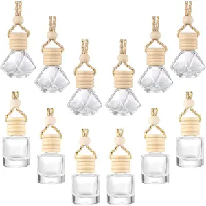 12 count 8ml Hanging  Air Freshener Perfume Bottle Empty Clear Glass Essential Diffuser Oil   Perfume Pendant Glass Bottle Decor(Classic Style)