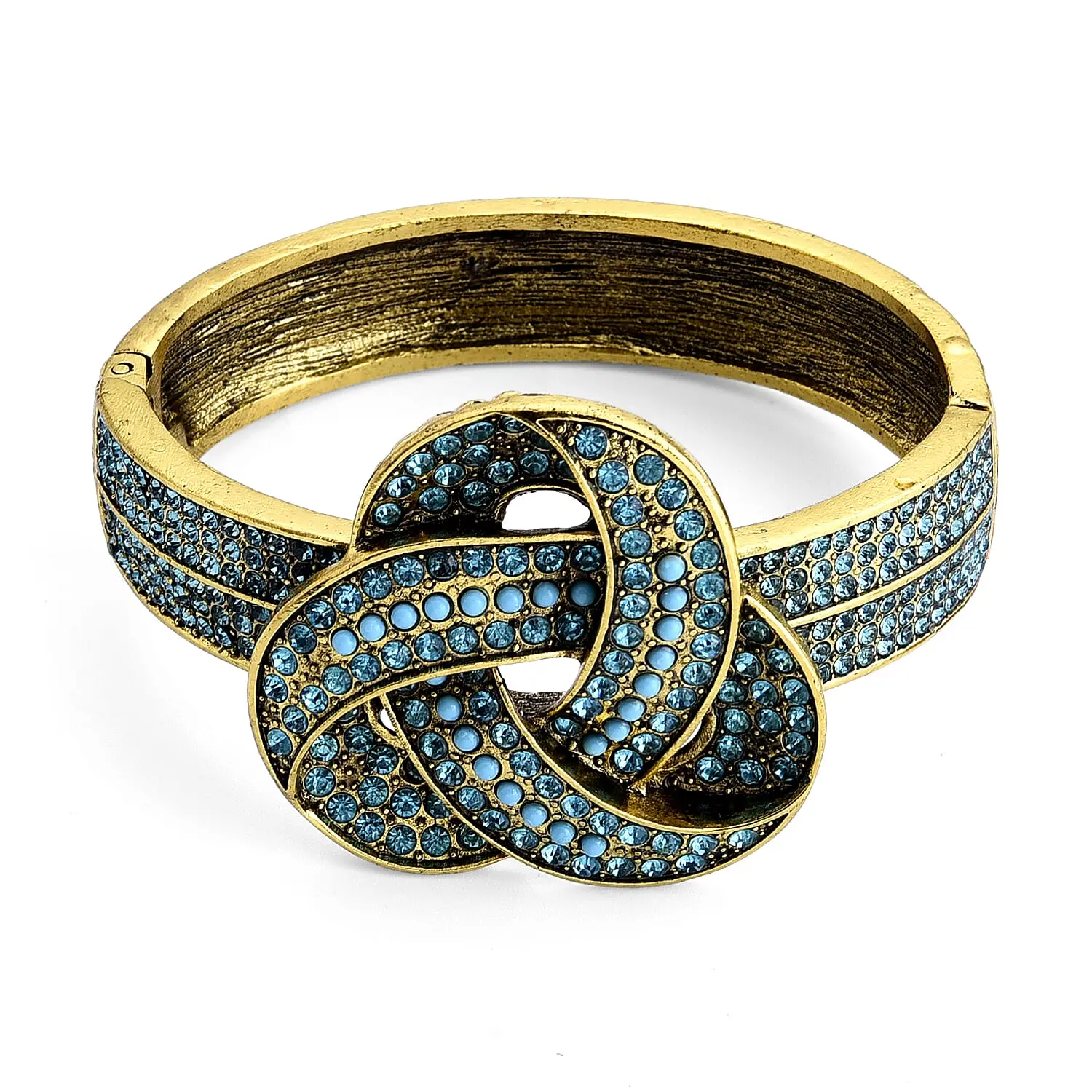 Blue Howlite, Austrian Blue Crystal Bangle Bracelet in Goldtone (7.25 In)