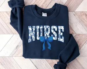 Nurse Blue Bow Sweatshirt - Blue Ribbon Shirt for Nurses - Pullover, Fabric