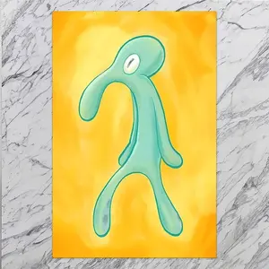 Bold and Brash Squidward Canvas Art – Modern Poster, Yellow Art Print for Home Decor and Wall Art