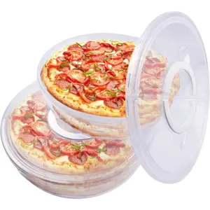 FMOACEN 2PCS 11.5 Inch Clear Pie Containers With Lids and Handle Round Pie Carrier Reusable 2 Compartments Pizza box Leftover Pizza Keeper for Food Cake Cheesecake Tortilla Pastry