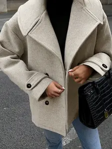 Elegant French Style Women's Wool Coat Jackets, Lapel Collar, Western Suit Design, Comfortable Casual Autumn Winter Short Overcoat