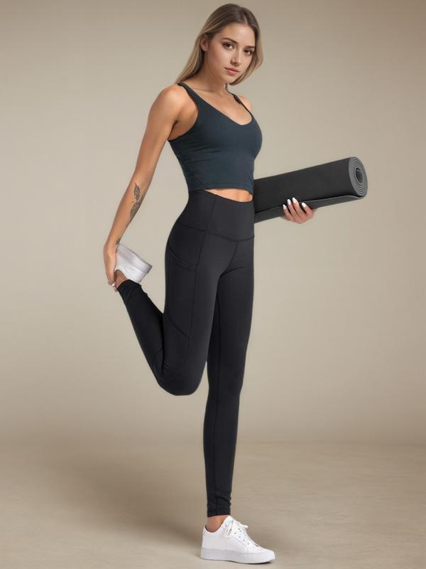 Women’s High Waisted Nylon Activewear Sports Leggings with Side Pockets - Tummy Control, Buttery Soft, Stretchy, Lightweight, Machine Washable, All-Season Athleisure Wear, Sporty Bottoms, S-XL, Activewear Women's Sports Leggings