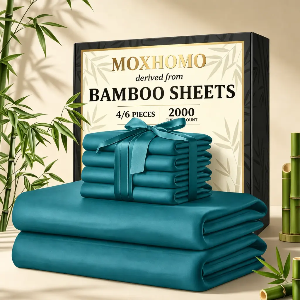 Jollyvogue 4/6-piece Bamboo Fiber Cooling Queen Size Bedding Set – Breathable and comfortable,especially suitable for couples ,tend to overheat or sweat easily. Includes pillowcases, sheets, and fitted sheets ,a comfortable summer night's sleep.