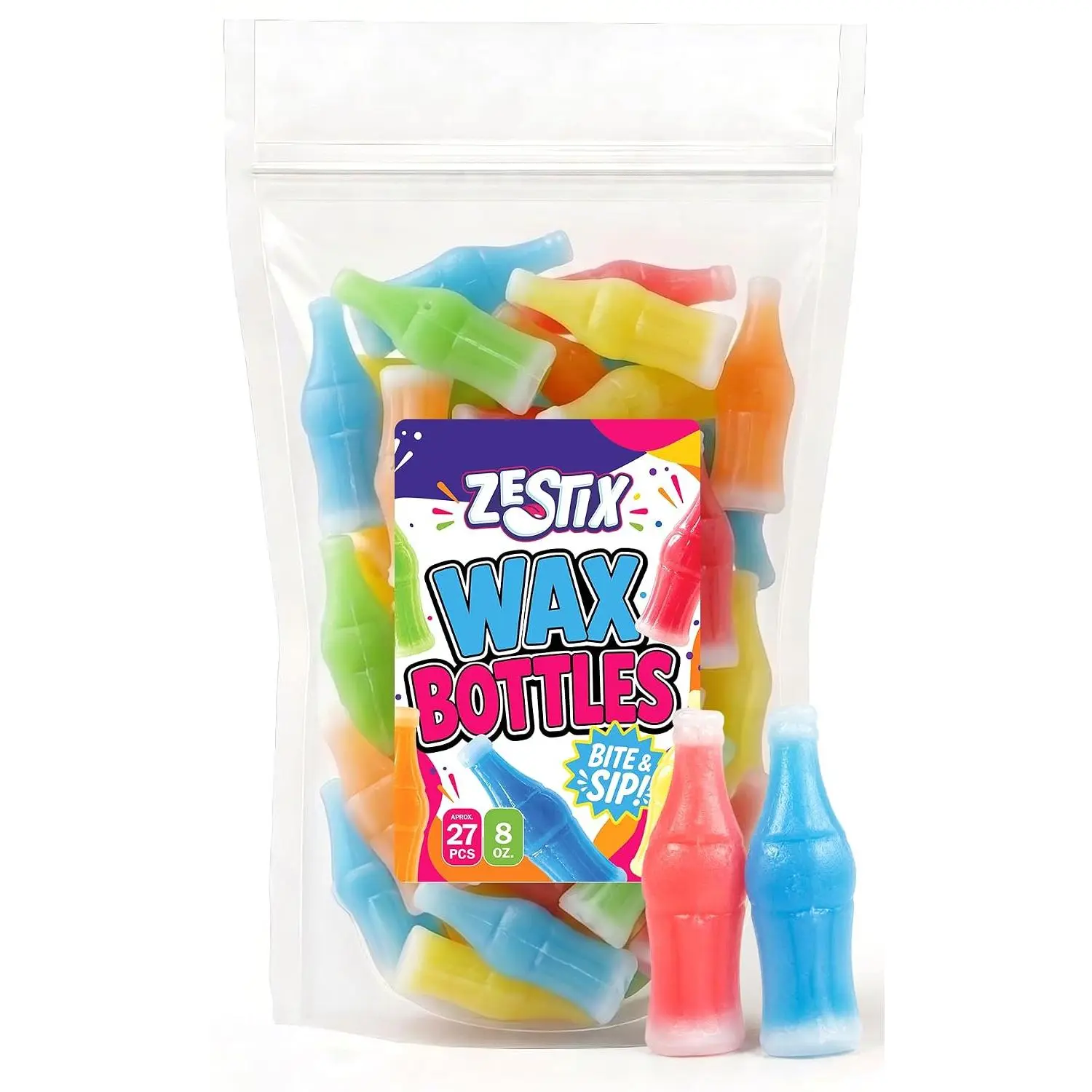 Wax Bottle Candy 8 oz (½ LB), Retro Wax Candy Bottles For Kids Sweet Birthday Party
