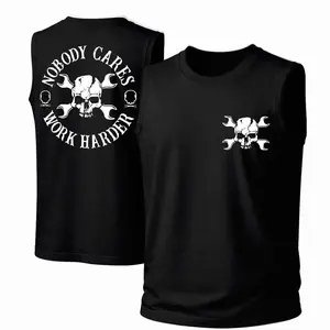 Men's Cotton Sleeveless Tank Top -Nobody Cares Work Harder Skull Printed Style. This Is A Casual Item Suitable For Both Men And Women, Especially Perfect For Spring And Summer; The Cool Print And Classic Crew Neck Cut