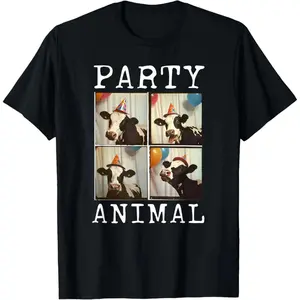 Cow F Colorful Farm Animal Party Hat Funny Cow T-Shirt