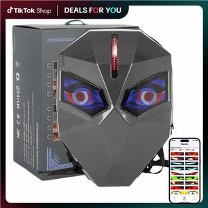 LED Backpack for Men, Motorcycle Devil eyes Backpack With DIY Programmable Full Color Screen, Hard Shell Large Capacity Waterproof Helmet Bag Laptop Backpack for Riders/ electric off-road bikers / Scooter Rider