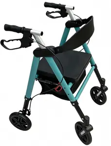 Rollator Walkers for Seniors with Memory foam Seat, 15 Lbs Ultra Lightweight Foldable Rolling Walker, 300Lbs  weight capacity  Aluminum frame wit spring suspension shock at front forks. caster, 8" All Terrain Wheels, Dual Adjustable Height