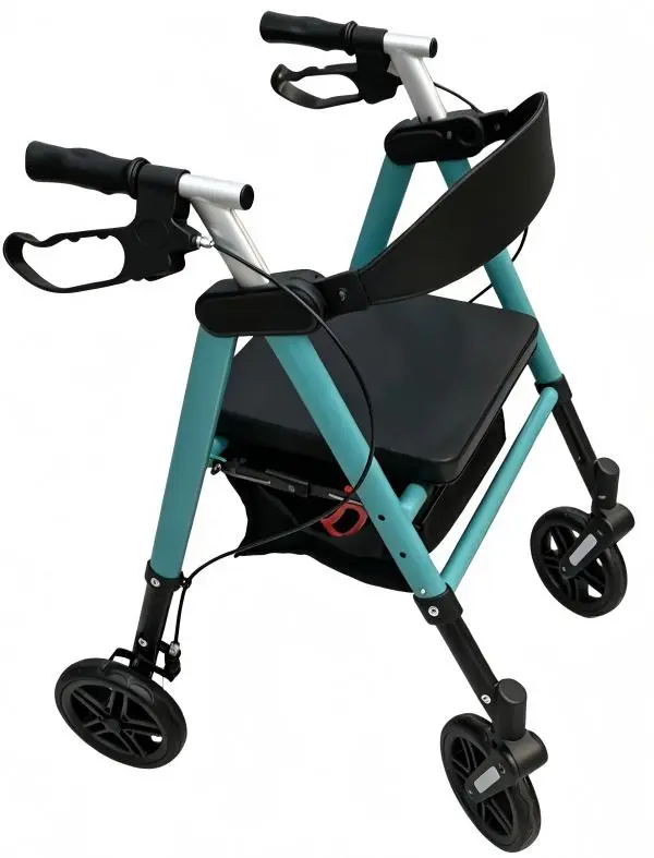 Rollator Walkers for Seniors with Memory foam Seat, 15 Lbs Ultra Lightweight Foldable Rolling Walker, 300Lbs  weight capacity  Aluminum frame wit spring suspension shock at front forks. caster, 8" All Terrain Wheels, Dual Adjustable Height