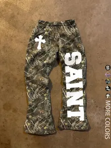 Unisex Street Style Saint Print Camo Pants, Fitted Long Trousers for All Seasons, Casual Daily Wear, Y2K Fashion, Men's Gift, Camouflage Print Pants, Casual Streetwear Trousers