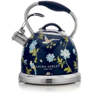 VQ Laura Ashley Elveden Navy 3L Stainless Steel Tea Kettle Stovetop Whistling Teapot for Induction,
