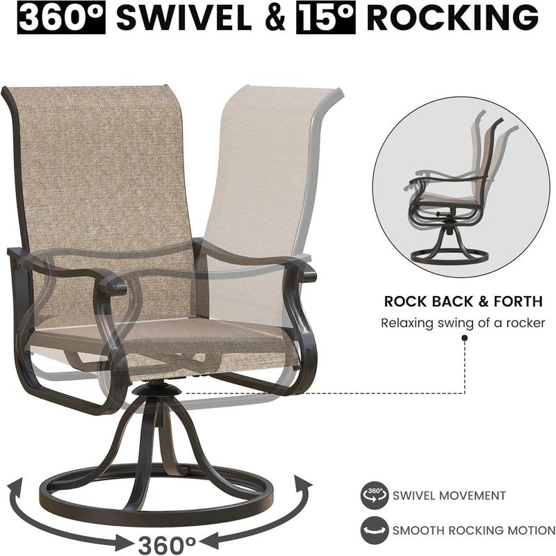 Amopatio Modern Patio Swivel Chairs Sets, Outdoor Dining Chairs with Back, All-Weather Swivel Rocker Chair for Poolside/Garden/Porch/Deck