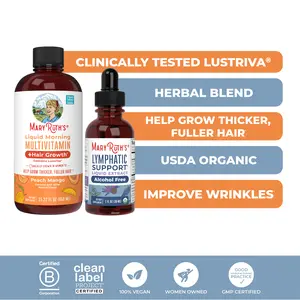 MaryRuth's Daily Multivitamin + Hair & Lymphatic Support Bundle - Liquid Morning Multivitamin + Hair Growth Peach Mango 15.22 oz - Lymphatic Support Herbal Blend 1oz