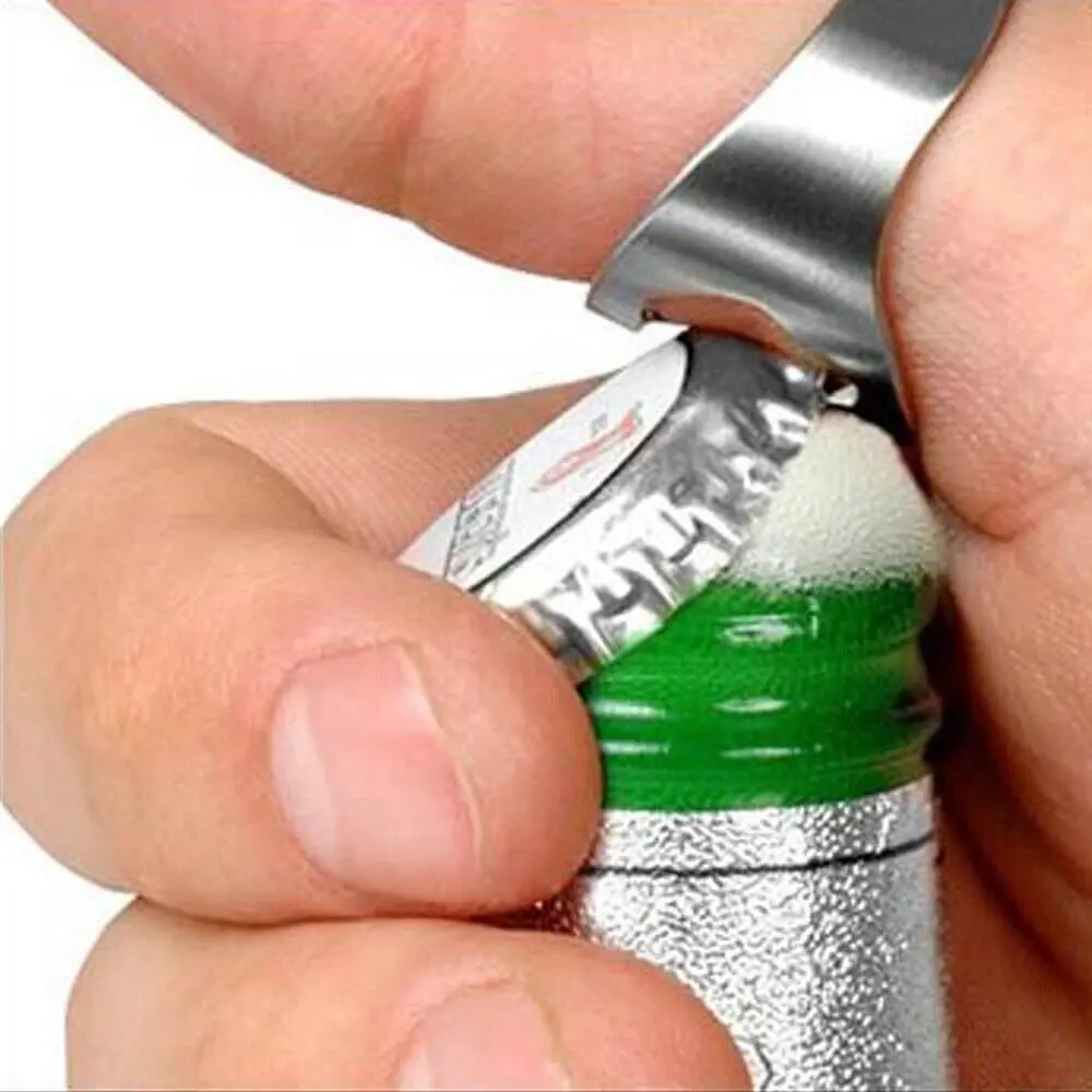 Forum Novelties 2 Pcs Punk Mens Stainless Steel Finger Ring Bottle Opener Bar Beer Tool Jewelry Kitchen Utensils Silver Finish