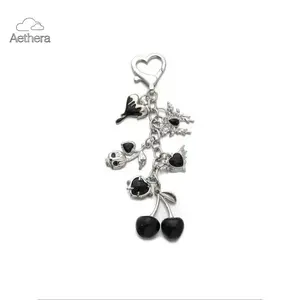 2026 New Launch Y2K Trendy Cherry Heart Wing Keychain, Rhinestone Inlaid Butterfly Alloy Key Ring Beautiful Gift, TikTok Shop Black Friday Halloween Offer
