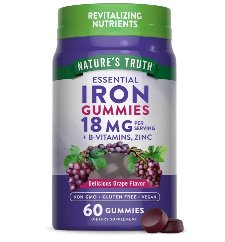 Natures Truth Iron Gummies | 60 Count | Vegan,  Gluten Free Supplement | with Zinc & B Vitamins | Grape Flavor