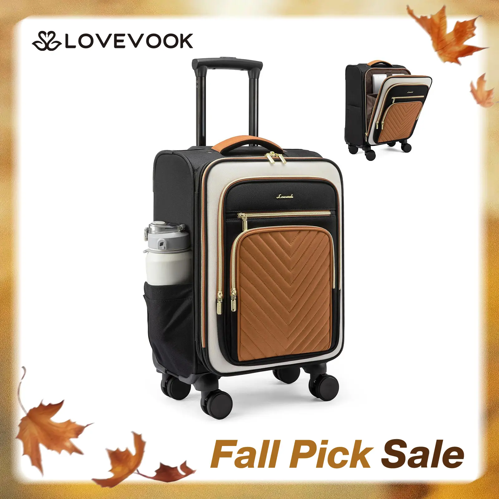 LOVEVOOK Carry-On Luggage 22x14x9inches Airline Approved,20-inch Wheeled Carry-On Luggage, Soft-Sided Rolling Luggage, Multiple Compartments, Side Pockets for Bottles,With TSA Lock,Unisex,Lightweight Travel Luggage for Short Trips,TikTokShopBackToSchool