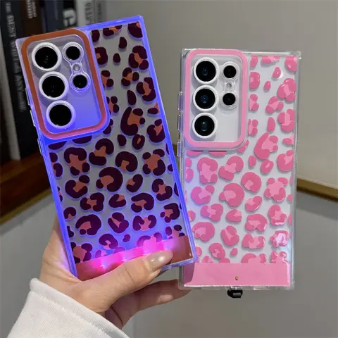 LED Leopard Print Phone Case, Compatible with Samsung Galaxy S25/24 Ultra and A56/55/36/35 Stylish Protective Cover, Unique Design for Daily Use Protective Shell