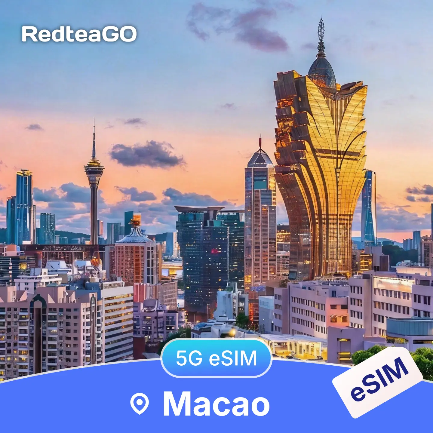 RedteaGO Macao China eSIM Unlimited Data 5G | Instant Activation | No SIM Card Needed Travel Data Plan | No Roaming | High Speed 5G | Instant Setup