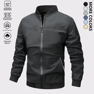 Men's lightweight baseball jacket, full zipper closure, letter embroidery, outdoor casual sports pilot jacket, regular fit, zippered pockets, suitable for hiking trips and everyday commuting wear