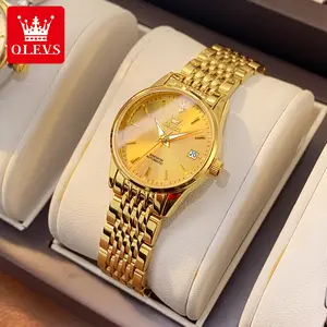OLEVS Women's Watch 6635 - Simple Luxury Fully Automatic Mechanical with Calendar Feature Elegant Gold-Tone Band Flagship Model