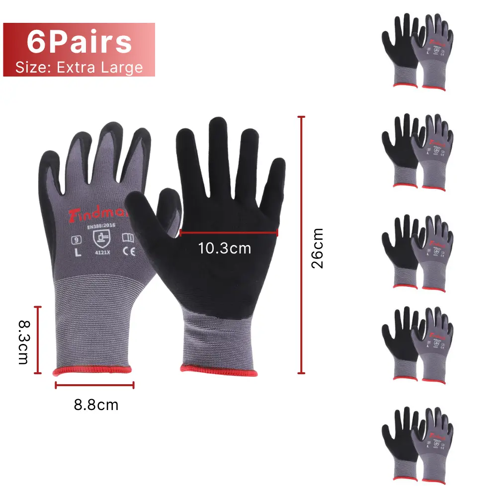 6 Pairs Extra Large Work Gloves 