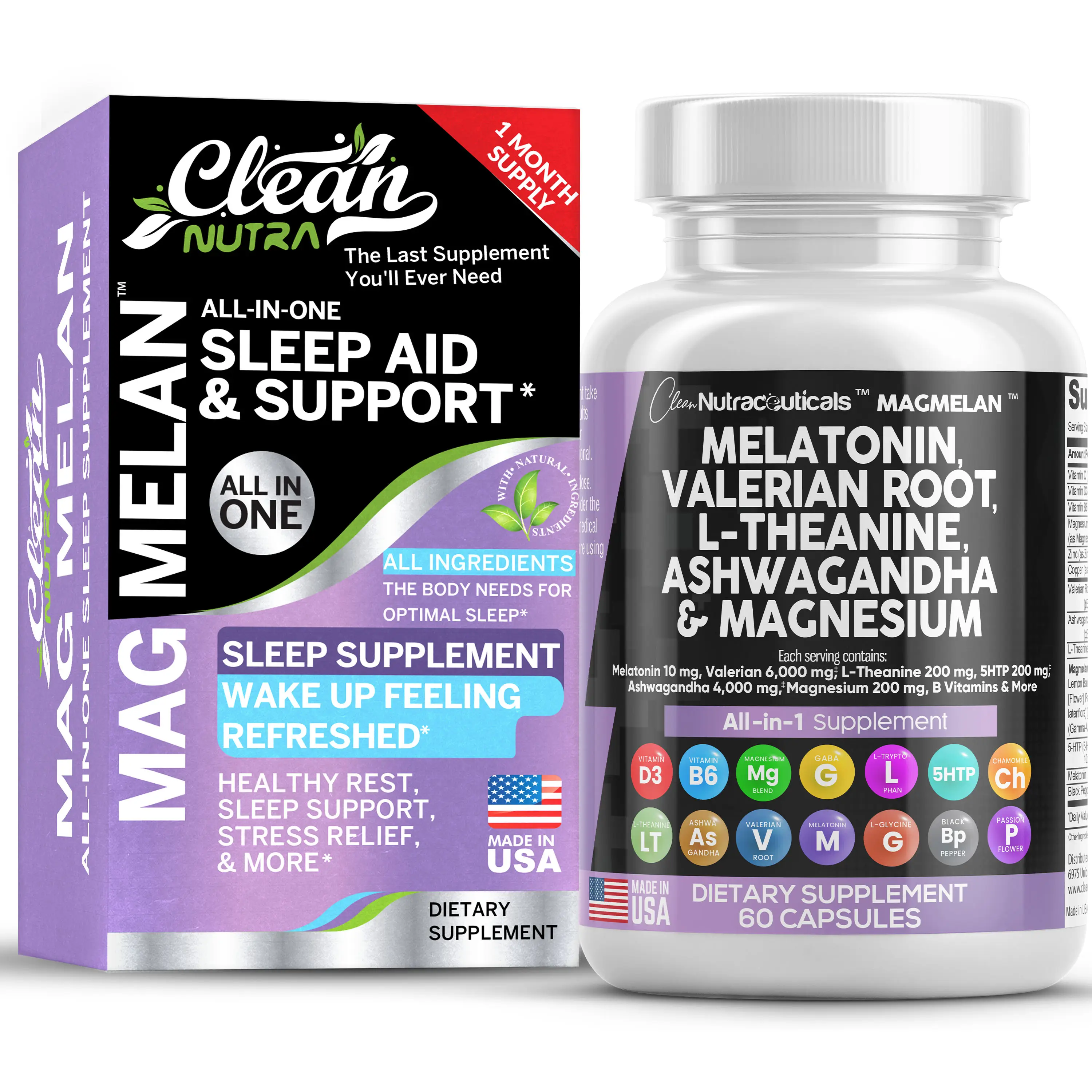 Melatonin 10mg Valerian Root 6000mg L Theanine 200mg Ashwagandha 4000mg - Sleep Support for Women and Men with Magnesium Complex, Lemon Balm
