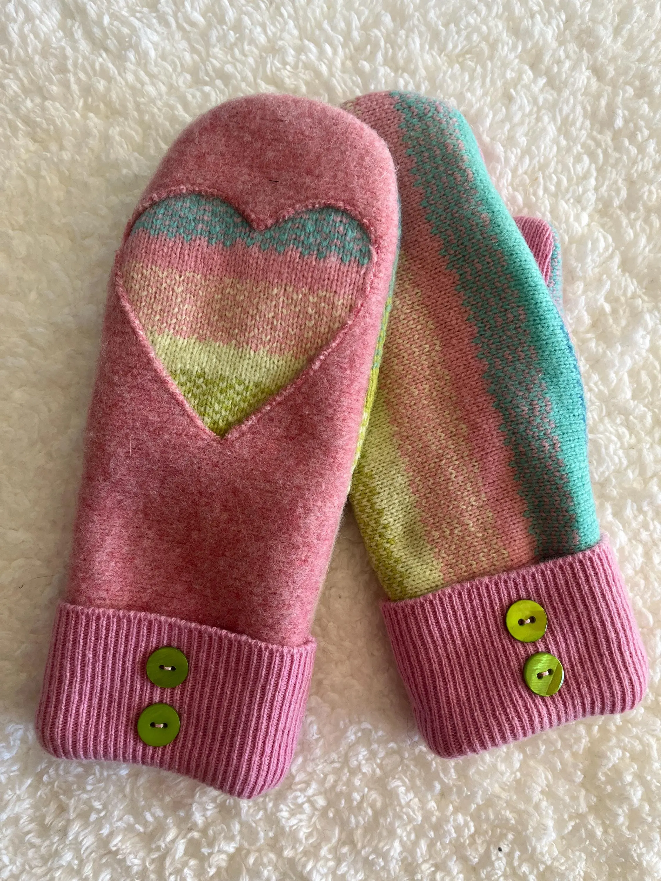 Pink heart wool mittens
