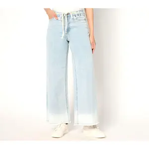 QVC Women's Regular-Fit Dip Dye Ankle Jeans with Drawcord Waist
