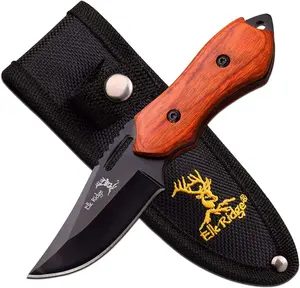 Elk Ridge - Outdoors Fixed Blade Knife - 6-in Overall, 3-in Black Stainless Steel Blade, Brown Wood Handle, 1680D Nylon Sheath - Hunting, Camping, Survival - ER-562WD