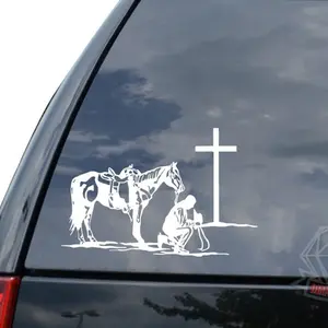 Cowboy Horse Praying Knees Cross Christian Christ Sticker Decal Style1 For Car Truck Motorcycle Window Bumper Helmet Laptop Wall Home Decor