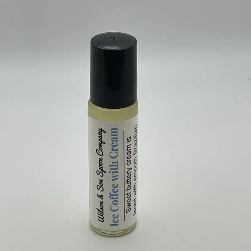 10 ml Iced Coffee with Cream Roll-On Vanilla Body Oil - Vegan Unisex Gourmand Scent, Sweet-Scented Bath & Body Care Oil with Buttery Brazilian Coffee, Brown Sugar & Cocoa Powder Aromas, Compact Size