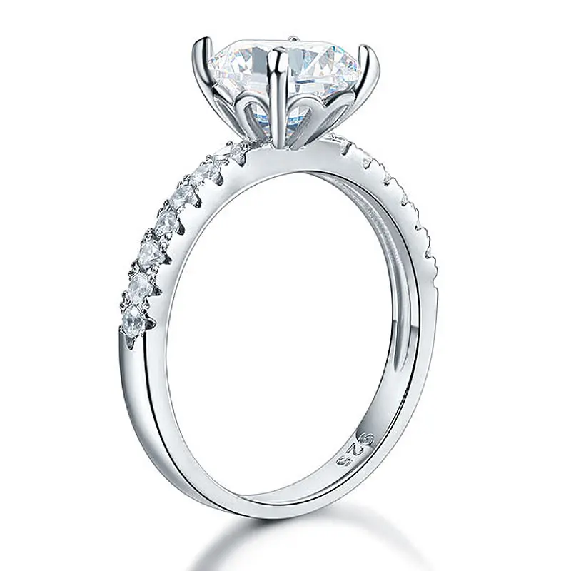 925 Sterling Silver Classic Wedding Engagement Ring - 8 mm (2 Carat) Round Cut Prong Set Simulated Diamond, US Size 8, Mirror-Bright Shine, Gift-Ready Packaging for Brides, Luxury Gift Box, High Quality