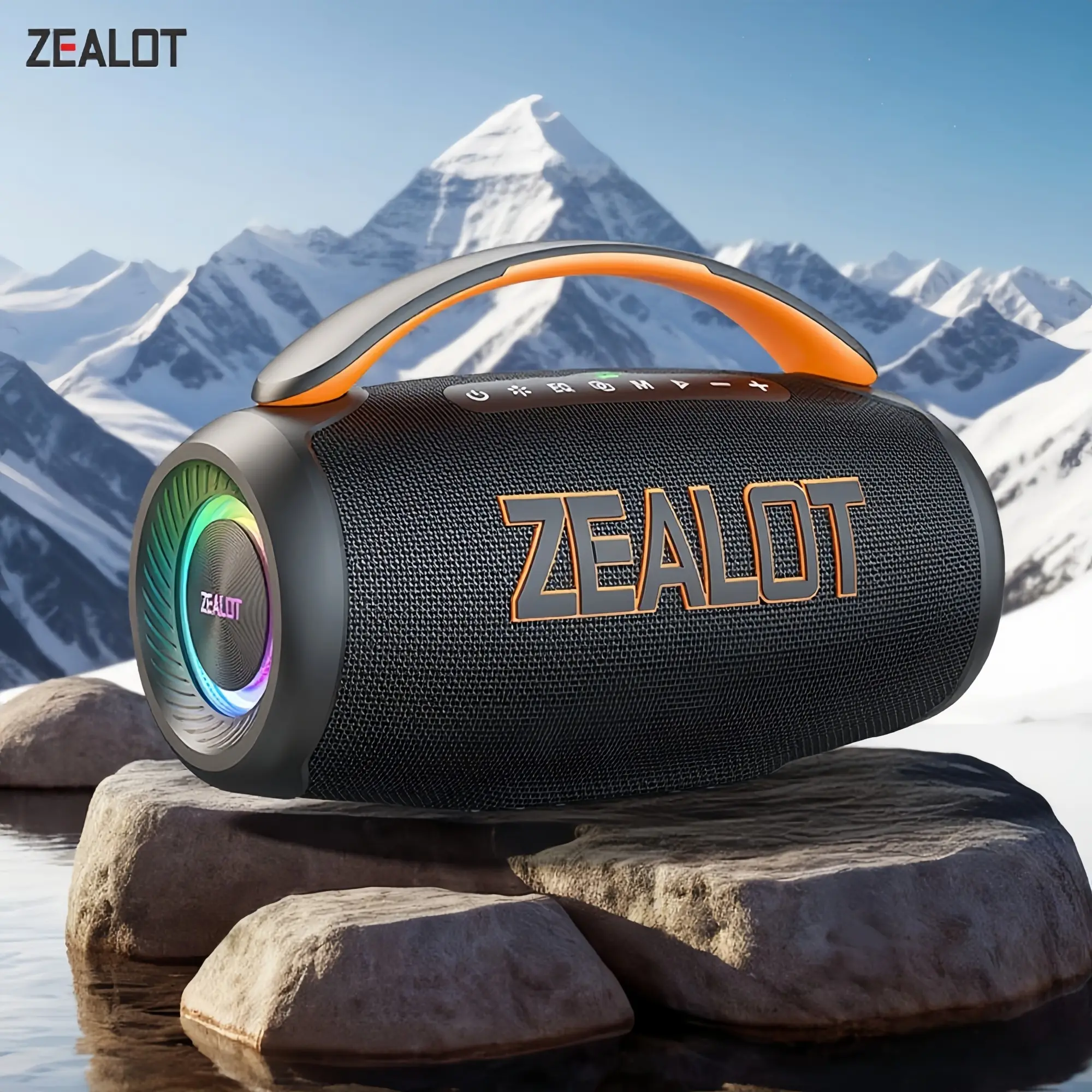 ZEALOT Outdoor HIFI Bluetooth Speaker, 60W Subwoofer with DSP Chip, IPX6 Waterproof, RGB Light, 8000mAh Battery, BT5.3/EQ for Home/Beach/Gym