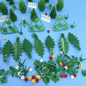 100pcs City Trees Flowers Tropical Rainforest Plant Building Blocks, Road Greenery Decorative Flower Accessories, Abs Material Toy Gift