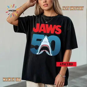 Jaws 50 Year Movie Shirt, Retro Jaws Graphic Tee, Shark Week Apparel, Classic Horror Film Gift for Fans