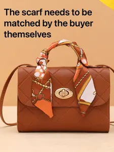 Elegant Plaid Handbag Gold Logo Adjustable Shoulder Strap Suitable for Various Occasions Fashion Scarf Decoration Perfect for Parties and Casual Outings Fashionable Purse Handbag