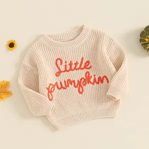 YSHWHWTS Baby Girls Boys Knit Sweater Letter Embroidery Crew Neck Long Sleeve Pullover Tops Toddler Halloween Sweater