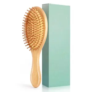 Bamboo Hair Brush for Hair Growth, Detangler Hairbrush with Natural Bamboo Bristles, Wooden Paddle Brush for Scalp Massage, All Hair Types, for Women, Men, and Kids