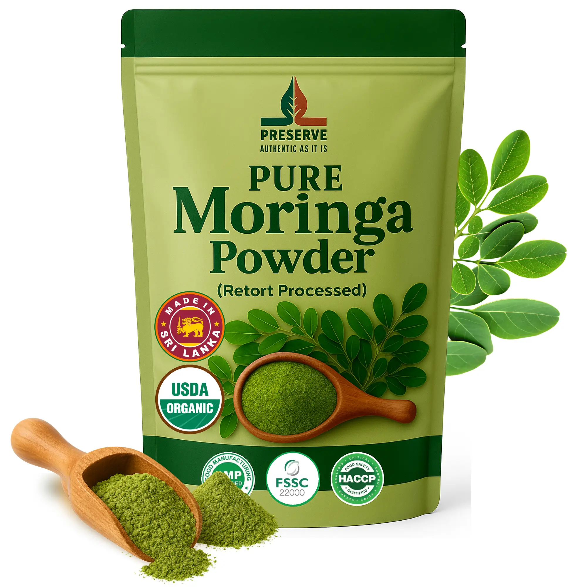 Pure Moringa Powder Retort Processed Oleifera moringa leaf powder | Gluten-free and Vegan | Perfect for Smothies, Drinks, Tea & Receips. Pure Super green Food