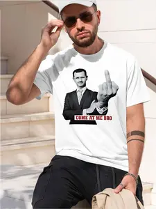 Bashar Al ad Finger Syria Come At Me Bro Ne Unisex Funny Tops Tee top tees 2026 new model Black White Tee Stylish & Comfortable Loose Crew Neck Short Sleeve T-shirts Versatile On Trend Eye Catc