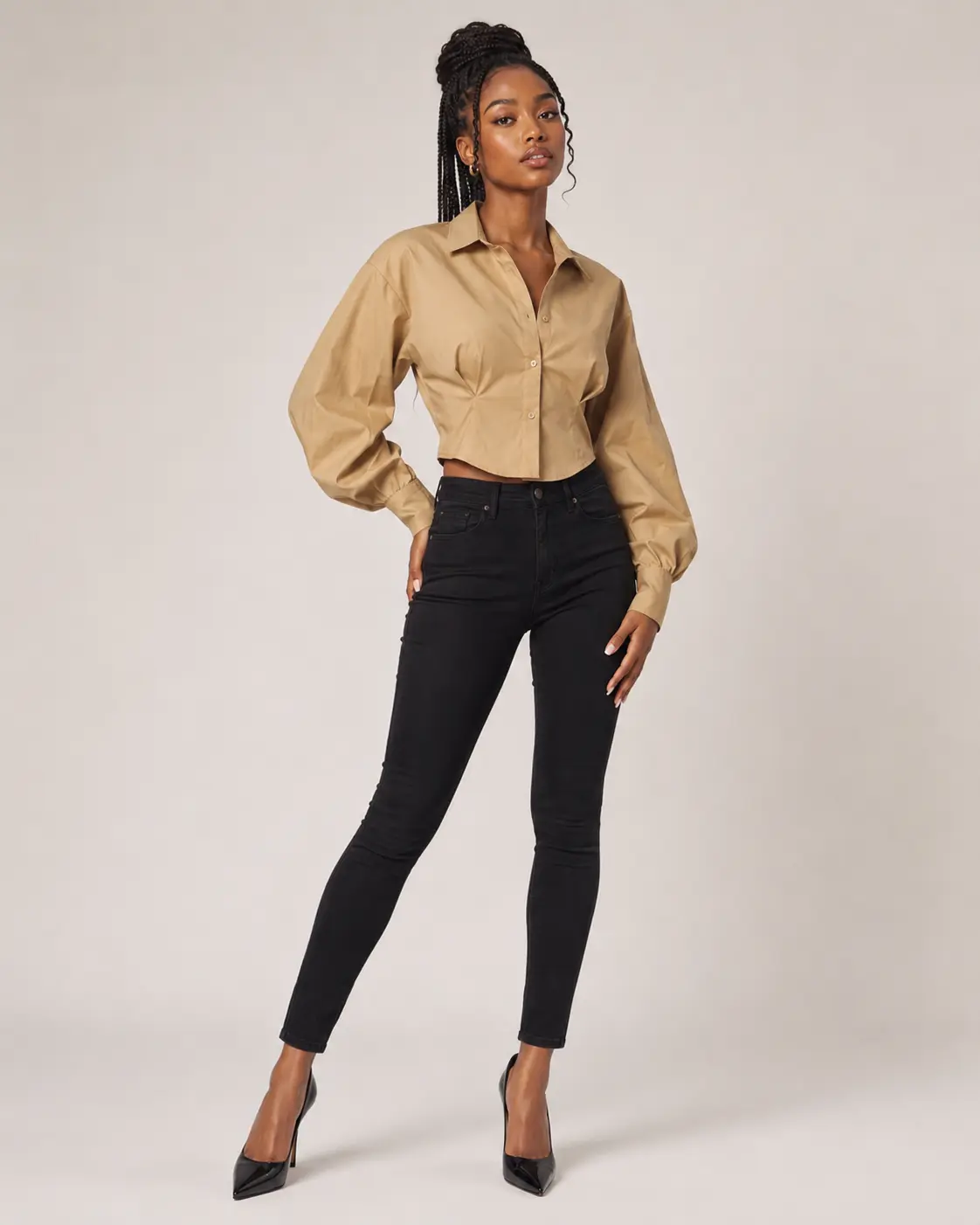 FITTED BUTTON UP POPLIN SHIRT Balloon Blouses