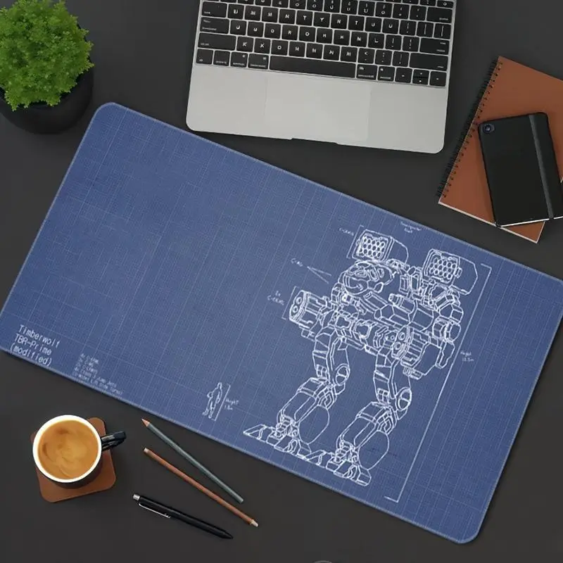 Mecha Blueprint Pattern Mouse Pad, Rectangle Gaming Mouse Pad, Office Desk Keyboard Mat for Home Office Desk, Desk Accessories