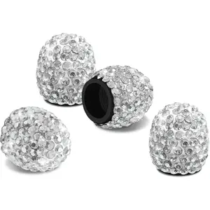 4PCS Bling Crystal Diamond Tire Stem Valve Caps, Tire Air Cap, Shinny Rhinestone Vehicle Wheel Air Covers, Car Attractive Dustproof Valve Stem Covers for Car Truck Motorcycle (Silver)