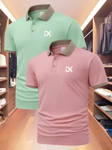 Men's Two-Piece Polo Shirt Set, Short Sleeve Regular Fit Business Casual Breathable Collared Top, Comfortable Unisex Polo